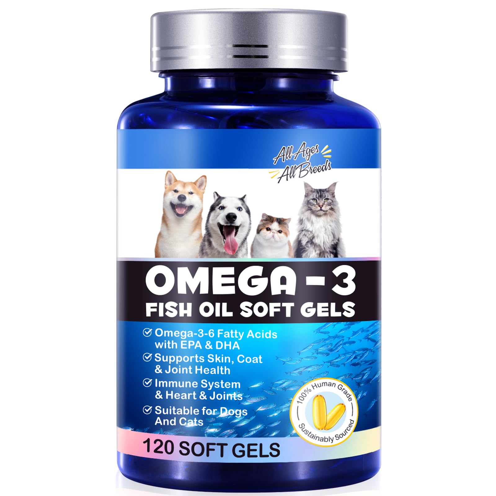 Omega-3 Fish Oil for Dogs & Cats - 120 Softgels