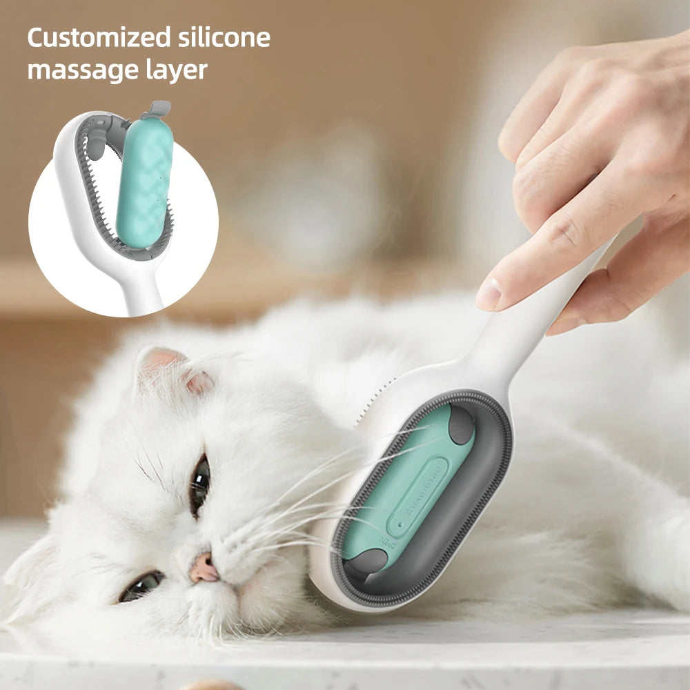 Deshedding brush removing loose pet fur