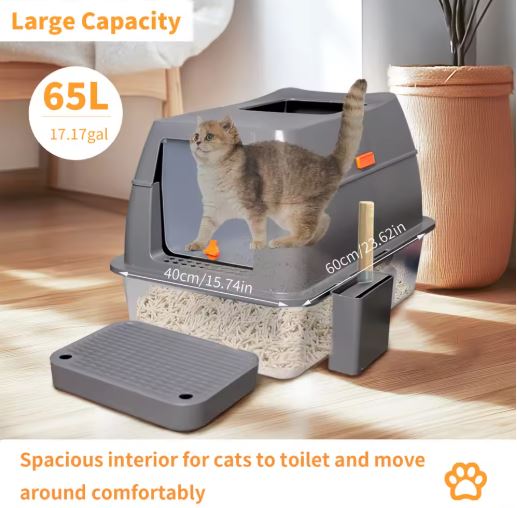 Stainless Steel Enclosed Cat Litter Box
